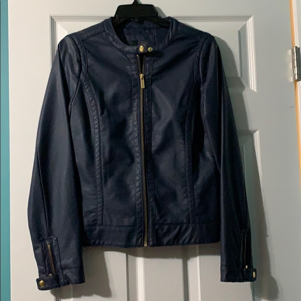 Navy blue faux leather jacket